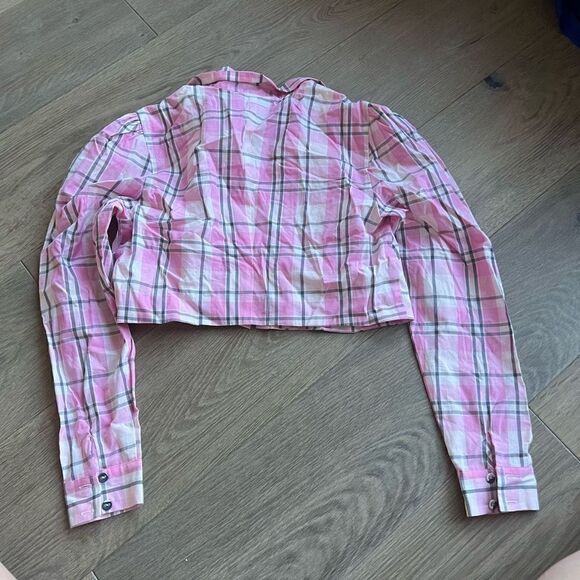 Majorelle Women's Multicolor Plaid Long Sleeves Button Cropped Top Size Small - Picture 5 of 5